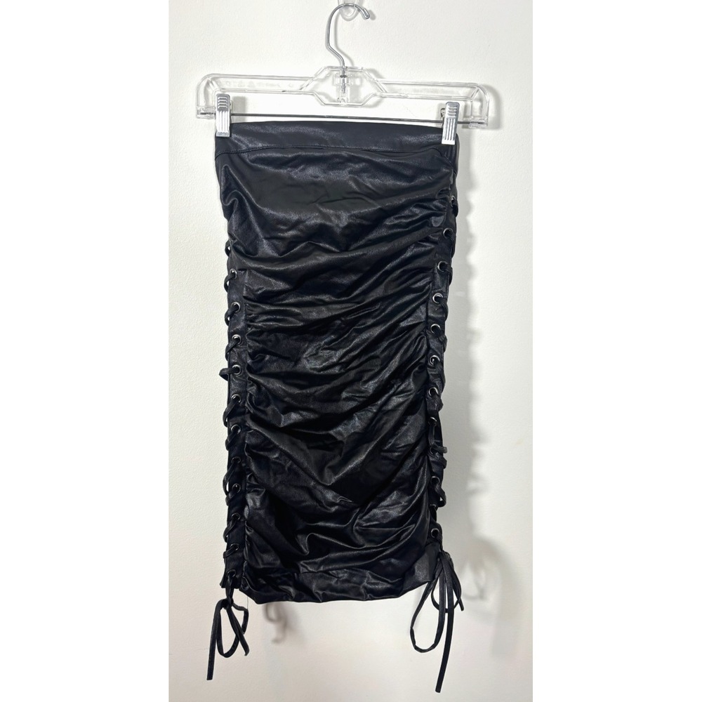 Forever 21 Lace-Up Tube Mini Dress Size Small Faux Leather Ruched Clubbing